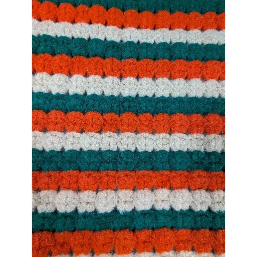 Handmade Crochet Afghan Throw Blanket Orange Tan Green Striped 24x32 Inch